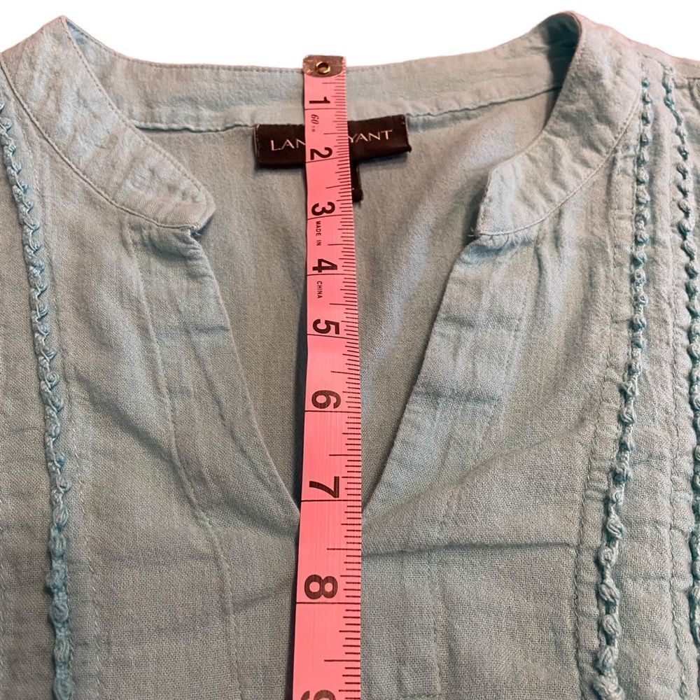 Lane Bryant 3/4 Sleeve Embellished Cotton Aqua top. Size 14/16 - Picture 8 of 11